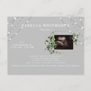 Invitation Carte Postale Ivy & Lights Ultrasound Photo Baby shower gris
