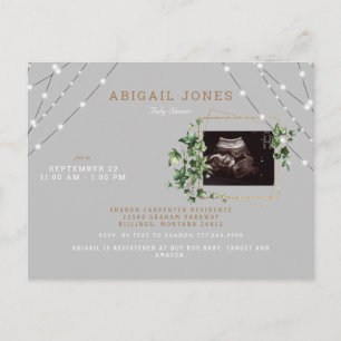 Invitation Carte Postale Ivy & Lights Ultrasound Photo Baby shower gris Inv