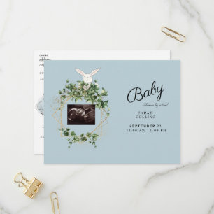 Invitation Carte Postale Ivy Ultrasound Photo Boy Baby shower Bunny Virtual