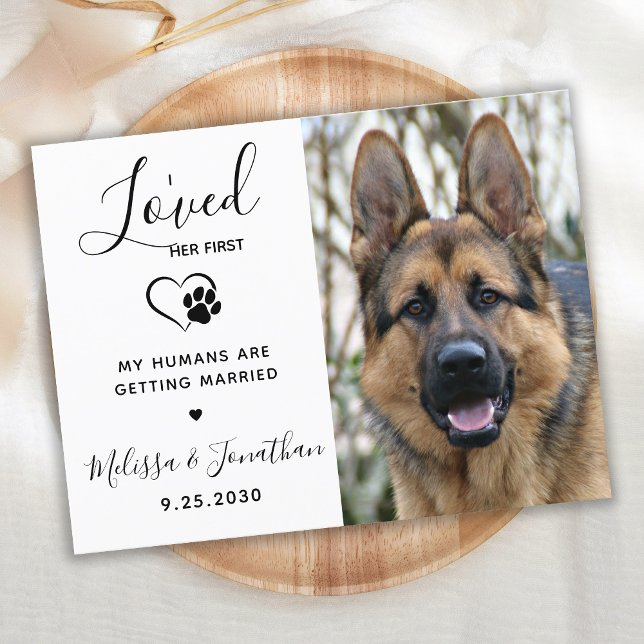 Invitation Carte Postale J'Aimais Son Premier Code QR moderne Mariage chien (Créateur téléchargé)