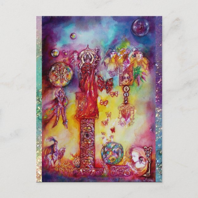 Invitation Carte Postale JARDIN DES FÉES ET PAPILLONS OMBrE PERDUE rose (Devant)