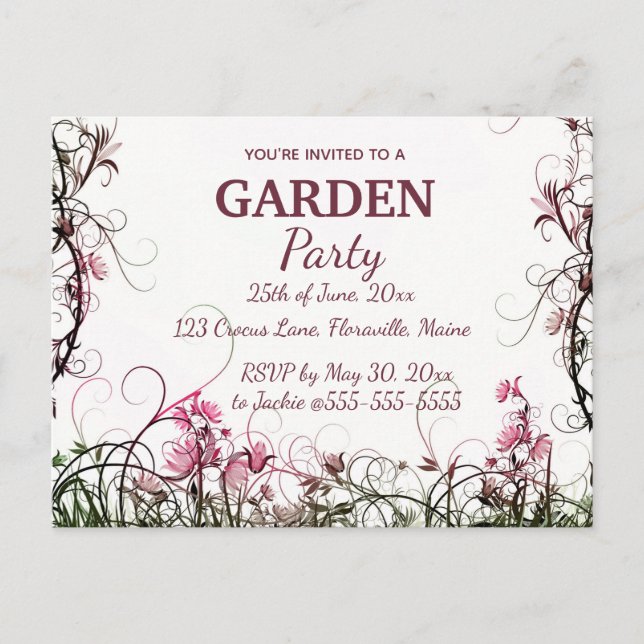 Invitation Carte Postale Jardin fleuri éditable pour une fête (Devant)
