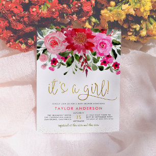 Invitation Carte Postale Jardin Floral Rose Verdure C'Est Un Baby shower Fi