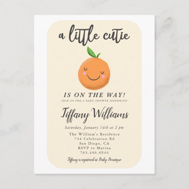 Invitation Carte Postale Jaune Petite Cutie Sexe Baby shower neutre (Devant)