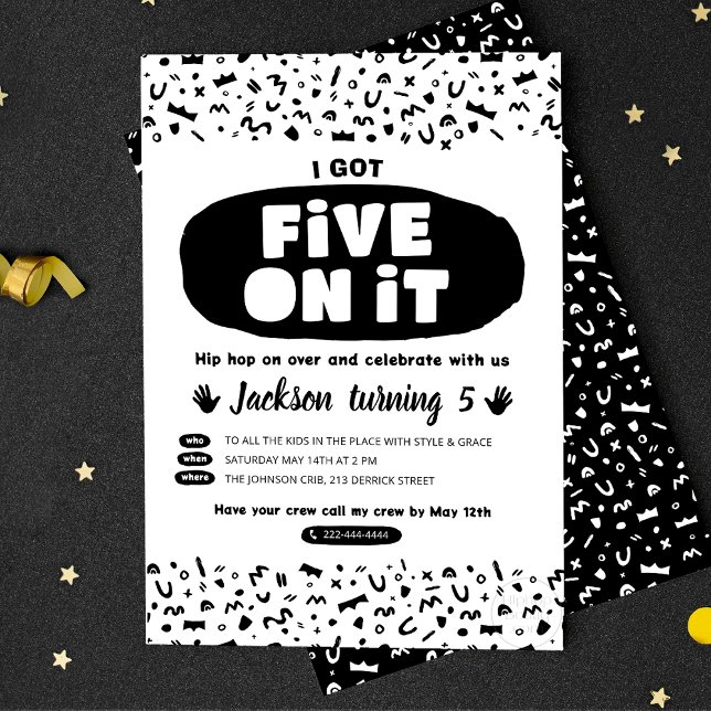 Invitation Carte Postale J'En Ai Cinq, 90 Hip hop Anniversaire Vielle École (Créateur téléchargé)