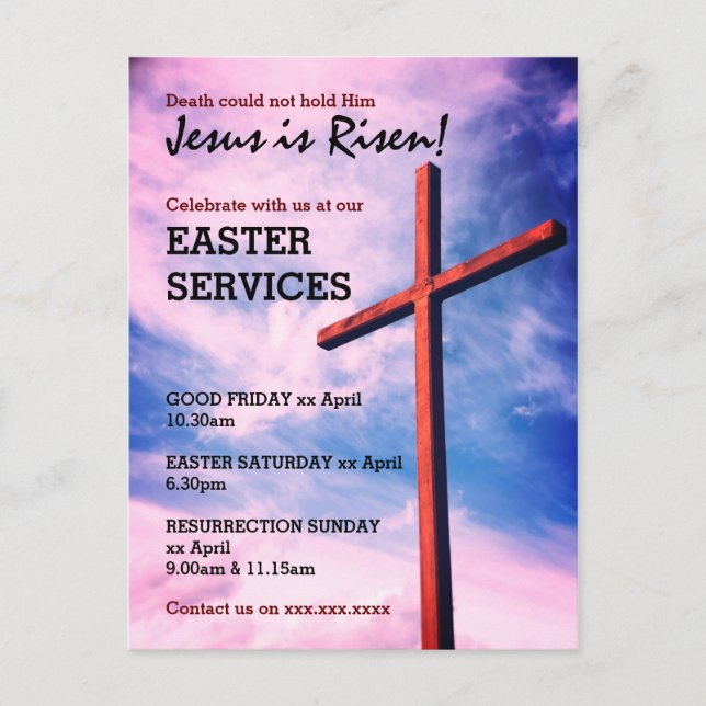Invitation Carte Postale Jésus est ressuscité EASTER CHURCH SERVICES Custom (Devant)