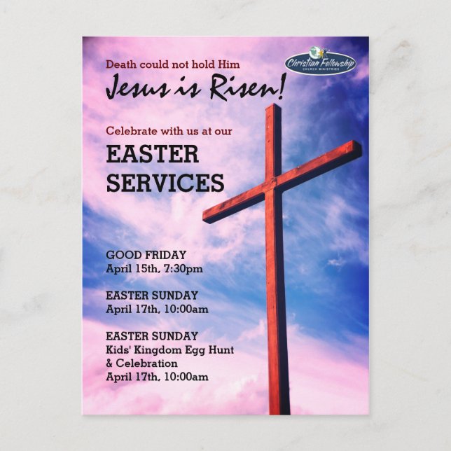 Invitation Carte Postale Jésus est ressuscité EASTER CHURCH SERVICES Custom (Devant)