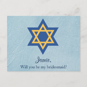 Invitation Carte Postale Jewish Will You be My Bridesmaid Star David