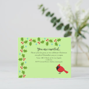 Invitation Carte Postale Joli Cardinal Rouge de Dessin Animé avec des Fleur