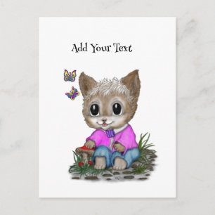 Invitation Carte Postale Joli Chat Chaton et Papillon