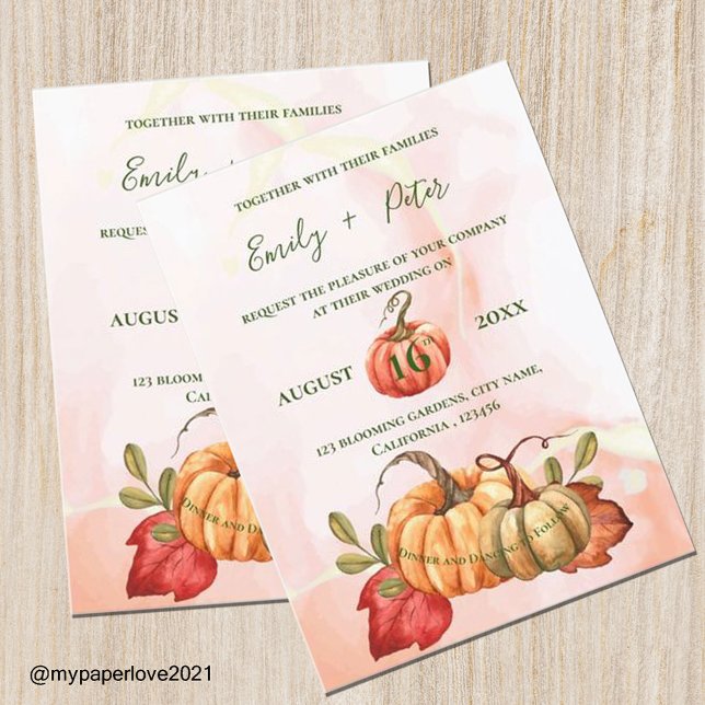 Invitation Carte Postale Joli Citrouille automne Feuilles Monogram Mariage  (Créateur téléchargé)