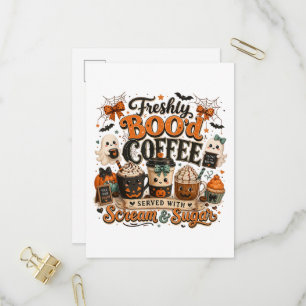 Invitation Carte Postale Joli Fantôme Drôle de Buveur de Café Halloween