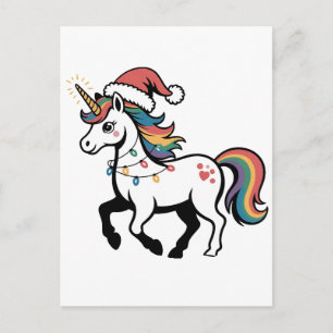 Invitation Carte Postale Joli licorne cerf renne lumières de Noël drôle