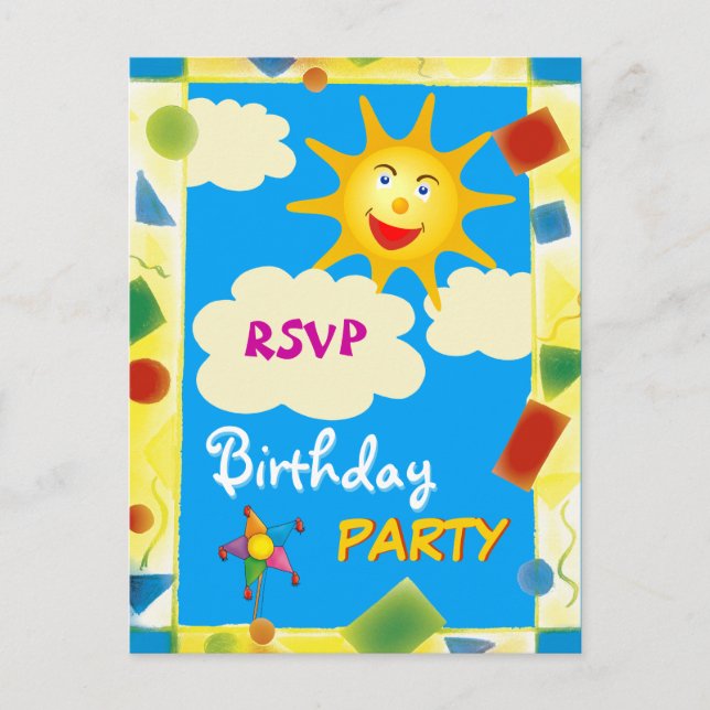 Invitation Carte Postale Joli RSVP - FÊTE D'ANNIVERSAIRE (Devant)