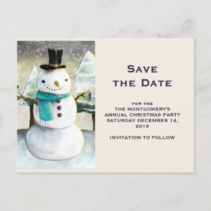 Invitation Carte Postale Joli Snowman hiver Scène Noël Enregistrer la date