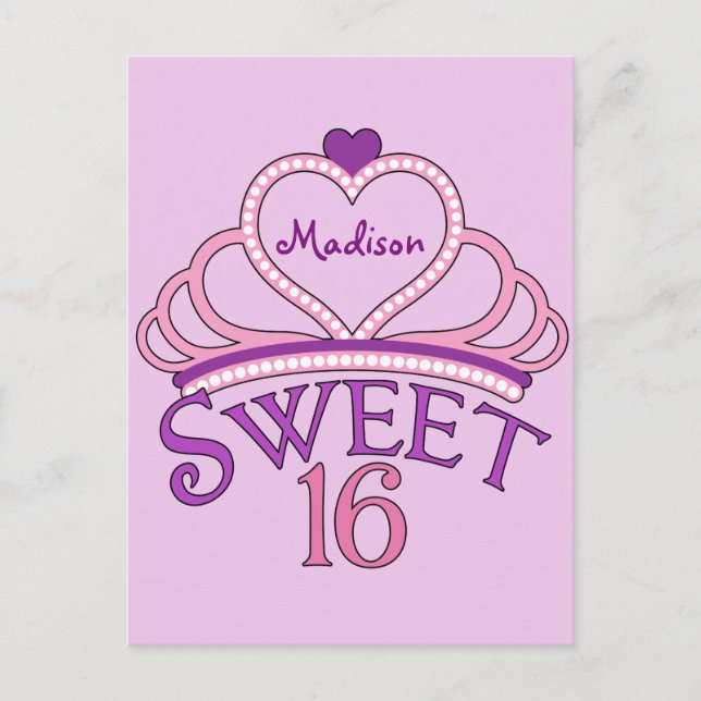 Invitation Carte Postale Joli Sweet sixteen rose Anniversaire Fête Invitati (Devant)