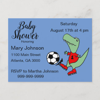 Invitation Carte Postale Joli T-rex Dinosaur Jouer Baby shower de Football
