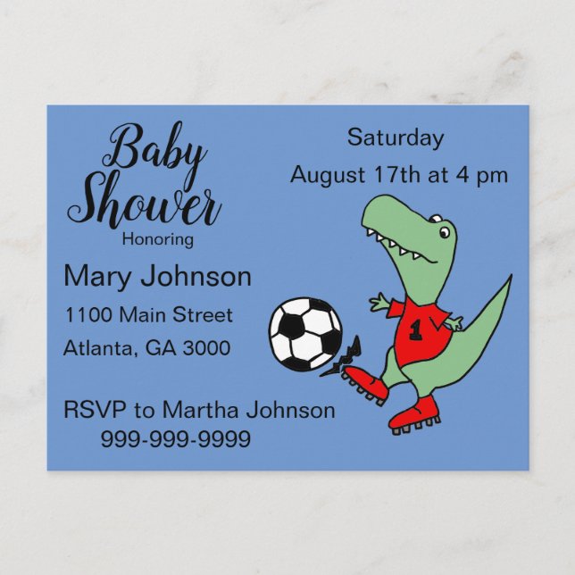 Invitation Carte Postale Joli T-rex Dinosaur Jouer Baby shower de Football (Devant)