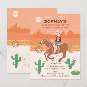 Invitation Carte Postale Jolie Cowgirl et cheval fête d'anniversaire