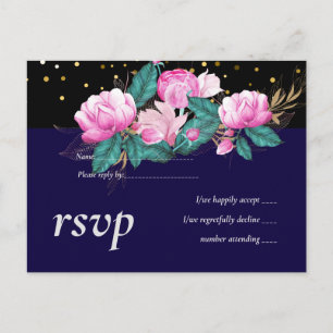 Invitation Carte Postale Jolie fille rose Mariage d'or noir