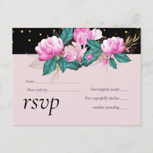 Invitation Carte Postale Jolie fille rose Mariage d'or noir
