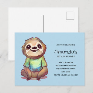 Invitation Carte Postale Jolie Sloth portant une chemise Anniversaire