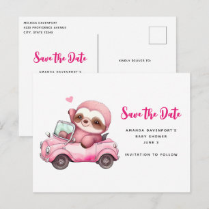 Invitation Carte Postale Jolie Sloth rose conduire une voiture Économisez l