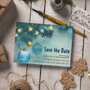 Invitation Carte Postale Jolly Blue & Gold Christmas Enregistrer la date