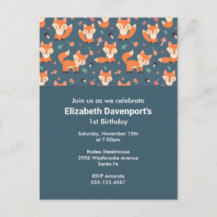 Invitation Carte Postale Jote Orange Fox Motif Anniversaire