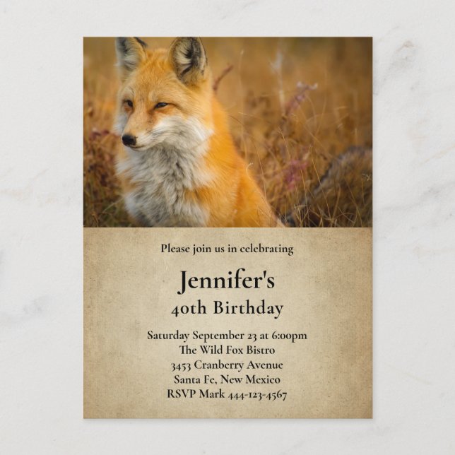 Invitation Carte Postale Jote Red Fox Wilderness Nature Photo Anniversaire (Devant)