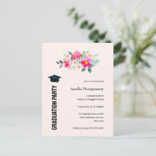 Invitation Carte Postale Jouer Jolie Fleurs Roses Partie de graduation
