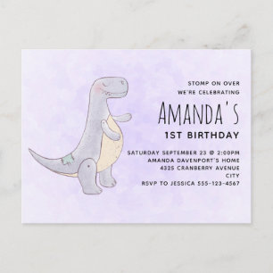 Invitation Carte Postale Jouet Dinosaure gris mou Aquarelle Anniversaire