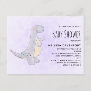 Invitation Carte Postale Jouet Dinosaure gris mou Baby shower d'aquarelle