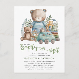 Invitation Carte Postale Jouets d'animaux de bois bleu Baby shower de scrip