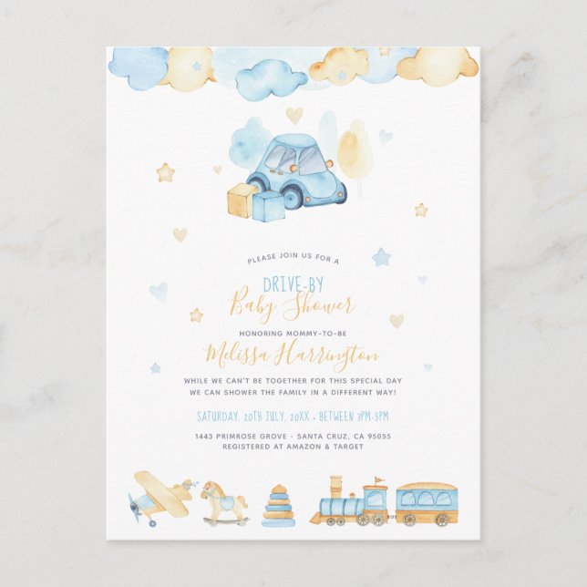 Invitation Carte Postale Jouets pour bébés peints à la main - Baby shower d (Devant)