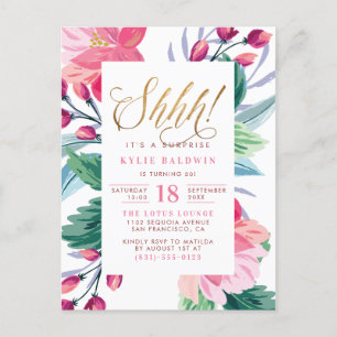 Invitation Carte Postale Jour d'anniversaire de la surprise florale peinte