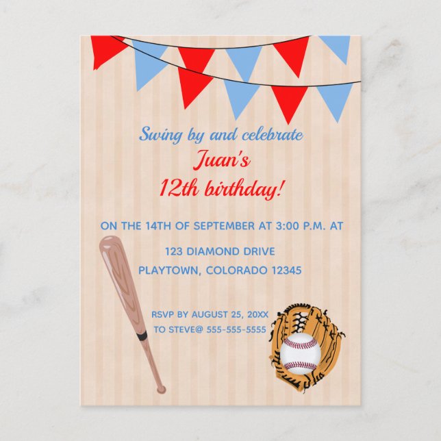 Invitation Carte Postale Jour d'anniversaire du softball de baseball éditab (Devant)