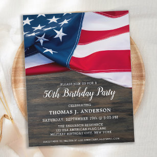 Invitation Carte Postale Jour d'anniversaire Patriotique américain Drapeau 