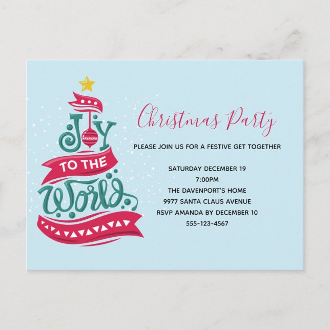 Invitation Carte Postale Joy to the World Christmas Citation Typographie (Devant)