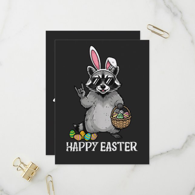 Invitation Carte Postale Joyeuses Pâques Raton laveur Lapin (Devant/Arrière en situation)