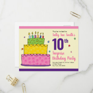 Invitation Carte Postale Joyeux Anniversaire avec bougies Gâteau coloré Con
