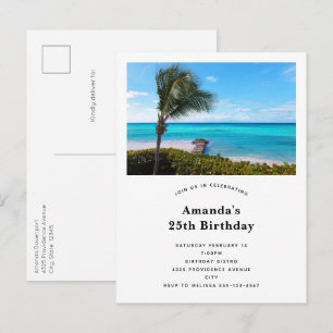 Invitation Carte Postale Joyeux Anniversaire Belle Plage Tropicale Arbre Pa
