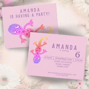 Invitation Carte Postale Joyeux Anniversaire Fête Gecko Lézard Arc-en-Ciel 