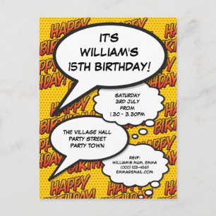 Invitation Carte Postale Joyeux Anniversaire Fête Moderne Bande Dessinée Co