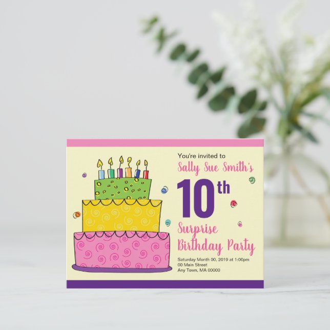 Invitation Carte Postale Joyeux Anniversaire Whimsical Cake Candle (Debout devant)