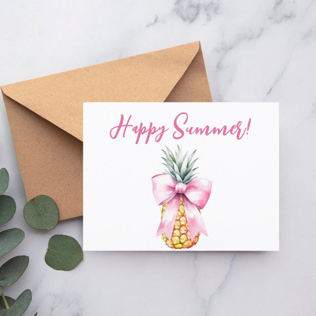 Invitation Carte Postale Joyeux été arc rose ananas tropical (Créateur téléchargé)