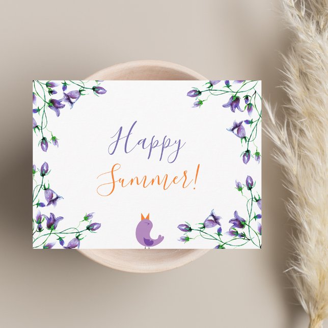 Invitation Carte Postale Joyeux été fleurons violet bluebells blanc (Créateur téléchargé)