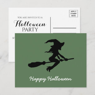 Invitation Carte Postale Joyeux Halloween, Sorcière Sur Broomstick
