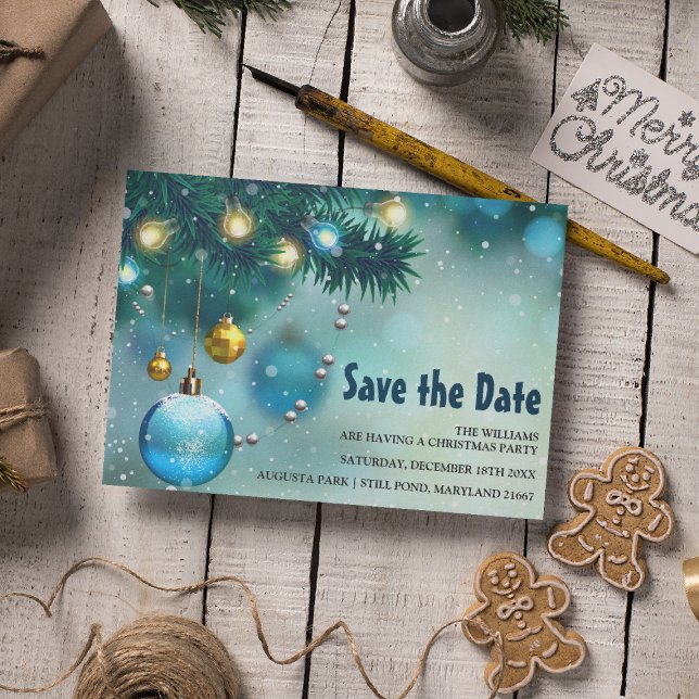 Invitation Carte Postale Joyeux Noël Bleu & Or Save the Date (Créateur téléchargé)