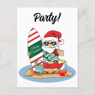 Invitation Carte Postale Joyeux Noël drôle Santa sur la plage de surf d'été